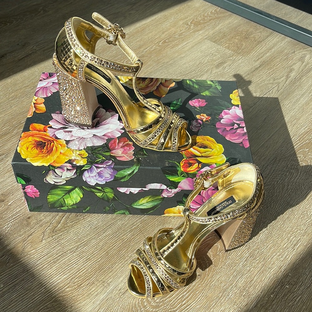 Dolce and Gabbana golden wedge sandals